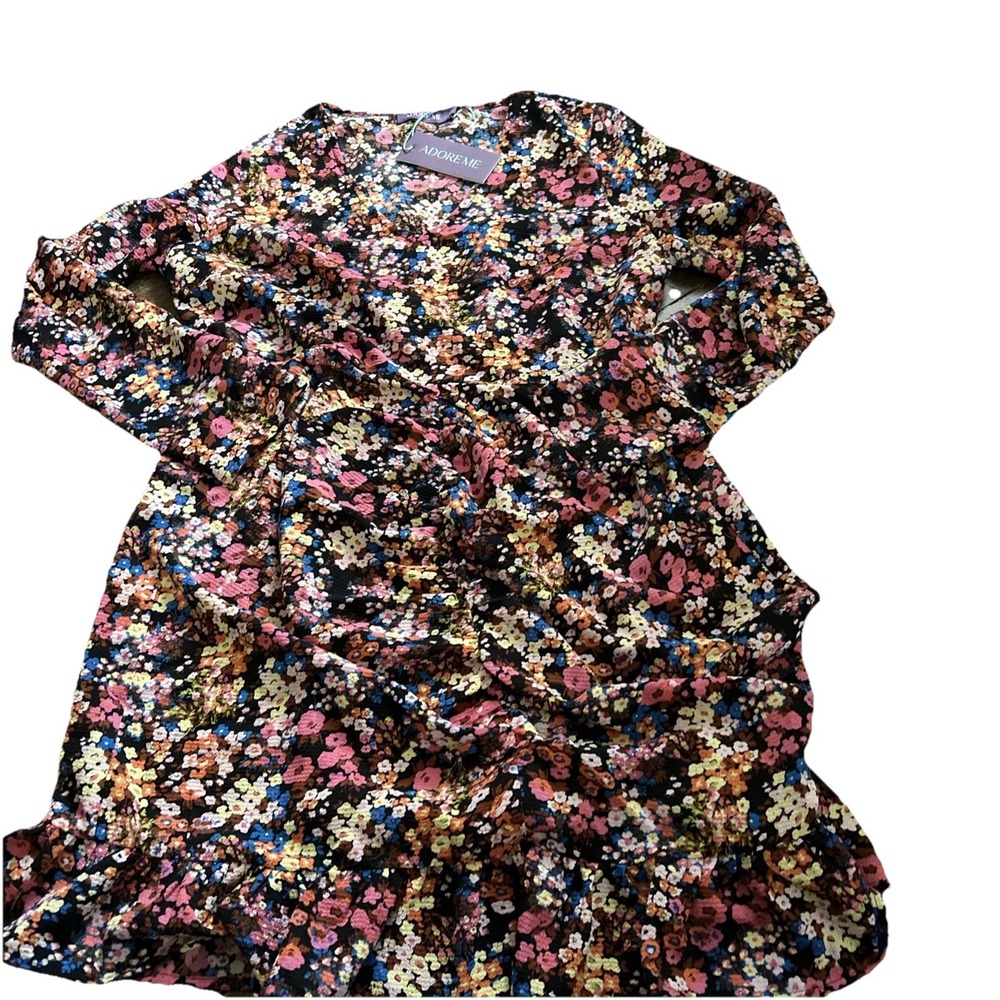 Adore Me Floral Long Sleeve Ruffle Dress NWT Multicolor Womens Large‎ Boho